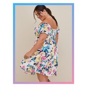 NWT Torrid 4X Floral White Mini Gauze Puff Sleeve Skater Dress with Pockets